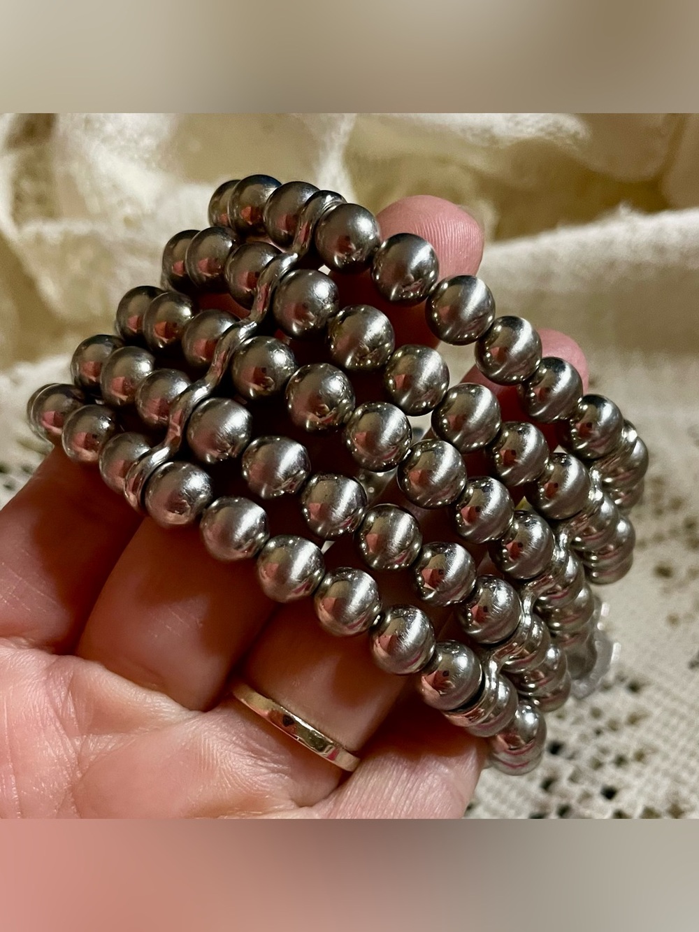 Silver Rhinestone Cross Stretch Bracelet Goth or Western Look - Picture 4 of 7